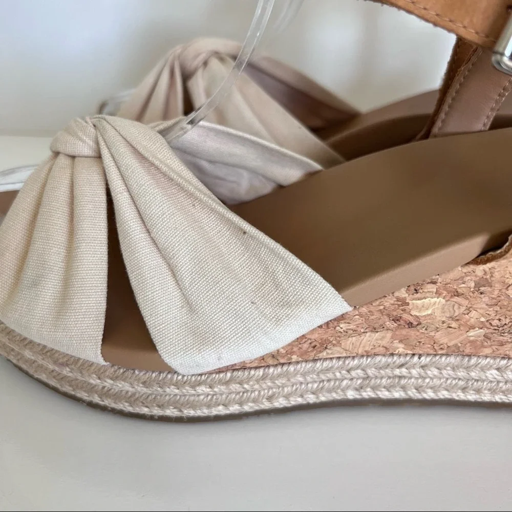 UGG Women's Tan Cork Wedge Sandals with Cream Knot Front